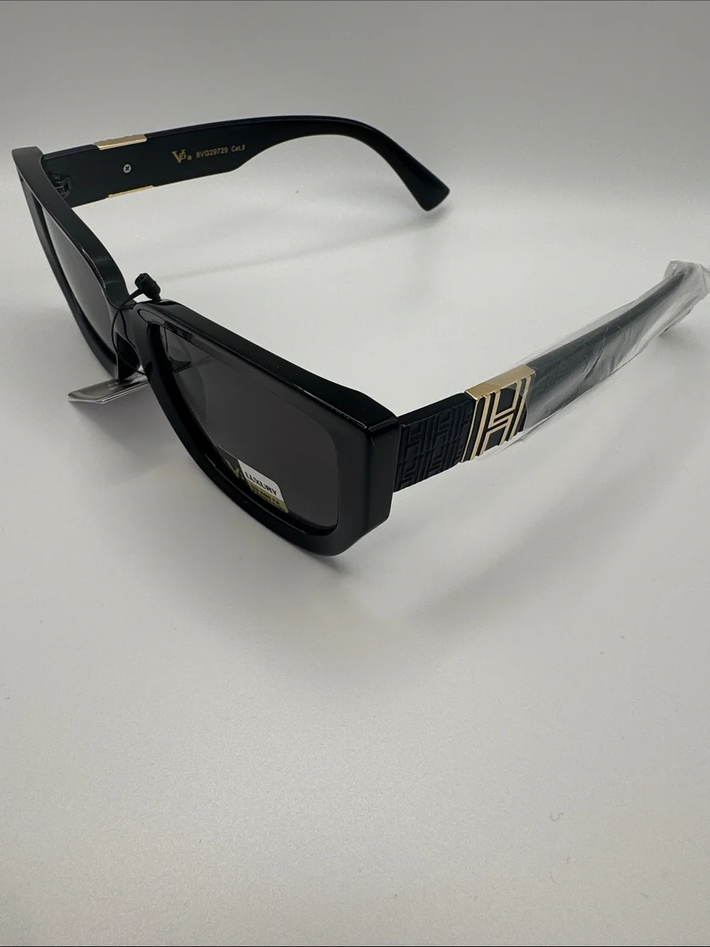 Black Oversized Square Sunglasses with Gold Accent